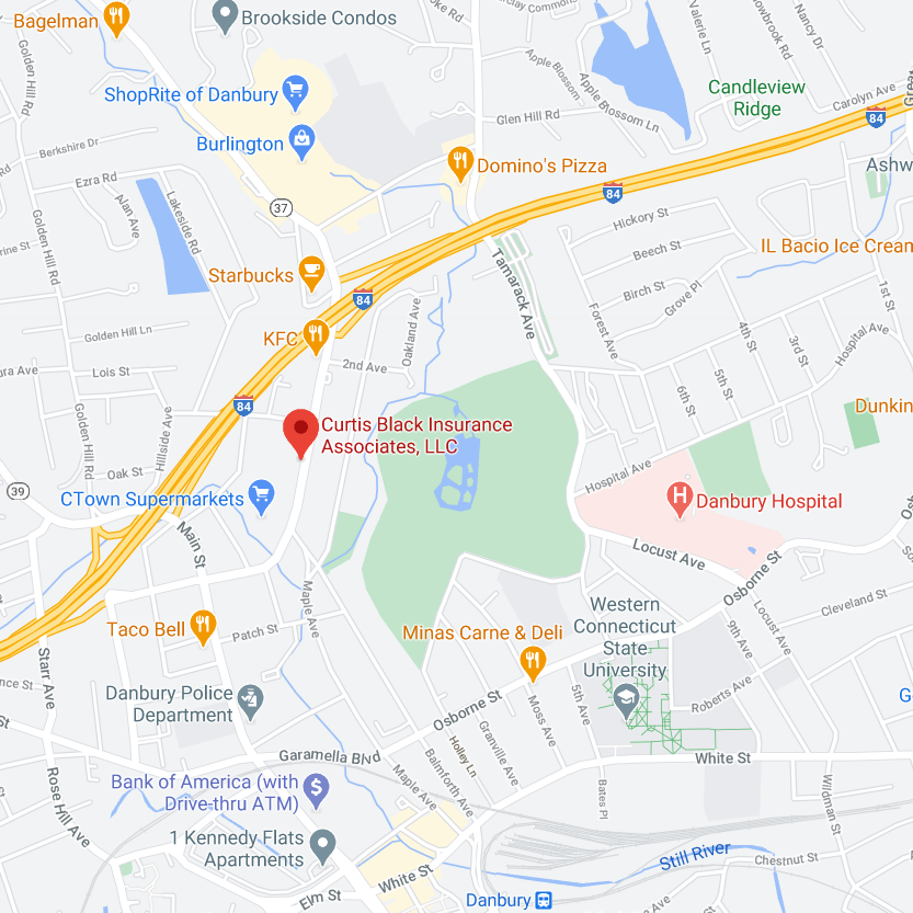 Map location showing the Danbury Insurance Center at 57 North St, Suite 119, Danbury CT 06810